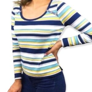 Anthropologie POSTMARK Joliette Striped Long Sleeve Crew Neck Preppy Top Sz S